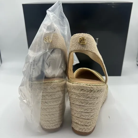 Lauren Ralph Lauren Women's Gold Pearle Espadrille Wedge Pumps Size 10 B