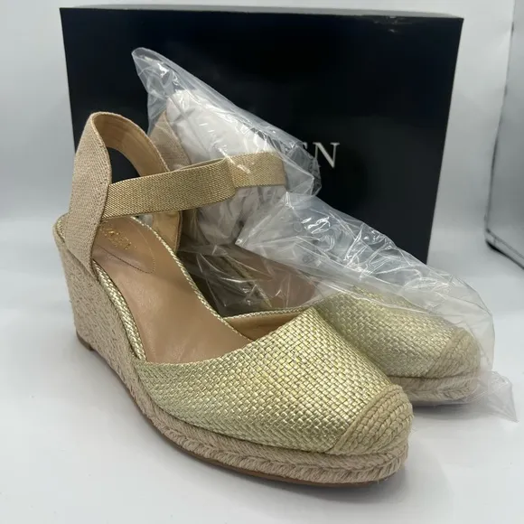 Lauren Ralph Lauren Women's Gold Pearle Espadrille Wedge Pumps Size 10 B