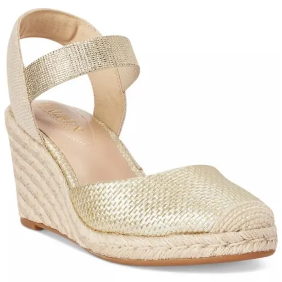 Lauren Ralph Lauren Women's Gold Pearle Espadrille Wedge Pumps Size 10 B