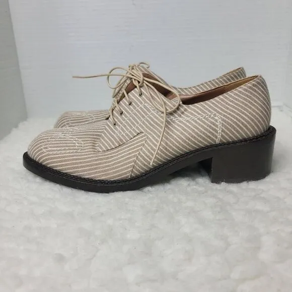 Laurence Dacade Womens Oxford Shoes Brown And Beige Embroidered Canvas Stripped