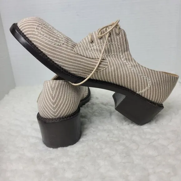 Laurence Dacade Womens Oxford Shoes Brown And Beige Embroidered Canvas Stripped