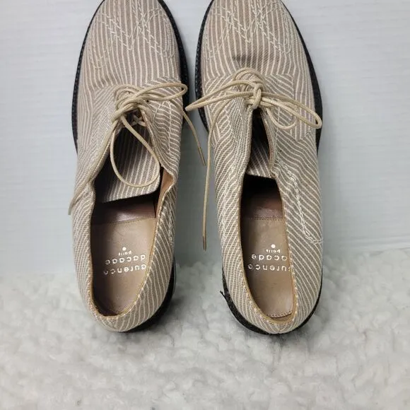 Laurence Dacade Womens Oxford Shoes Brown And Beige Embroidered Canvas Stripped