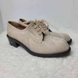 Laurence Dacade Womens Oxford Shoes Brown And Beige Embroidered Canvas Stripped