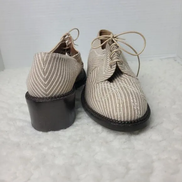 Laurence Dacade Womens Oxford Shoes Brown And Beige Embroidered Canvas Stripped