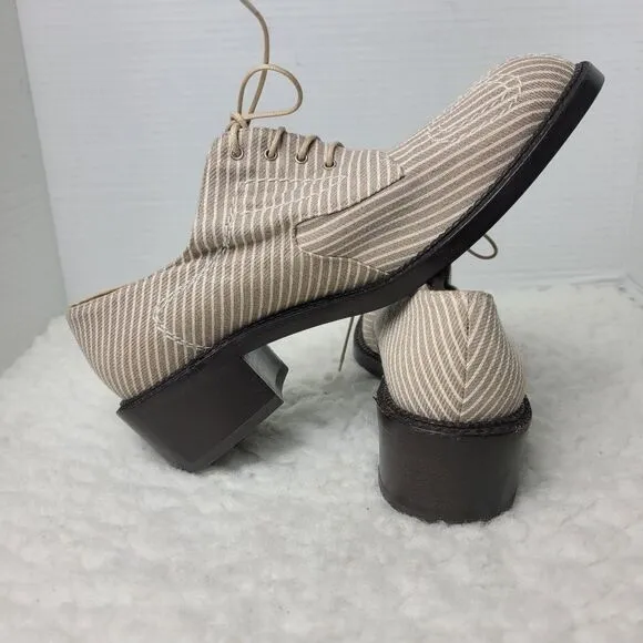 Laurence Dacade Womens Oxford Shoes Brown And Beige Embroidered Canvas Stripped