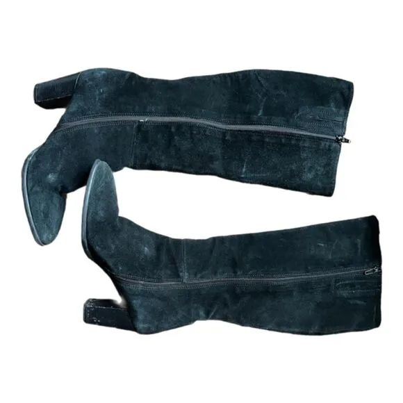 Lavorarione Antigiana Black Suede Heeled Tall Boots Size 40