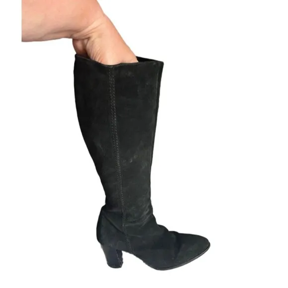 Lavorarione Antigiana Black Suede Heeled Tall Boots Size 40