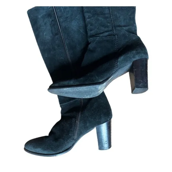 Lavorarione Antigiana Black Suede Heeled Tall Boots Size 40