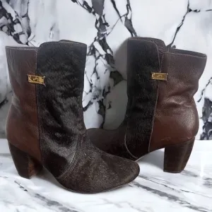 Leather Calf Hair Heeled Ankle Boots Booties Size 10 Velez for Leather Lovers