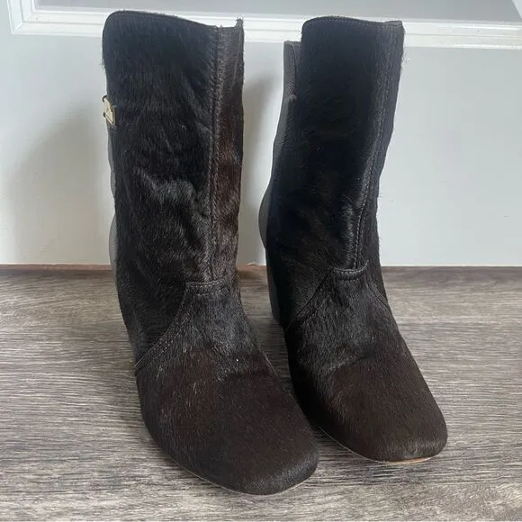Leather Calf Hair Heeled Ankle Boots Booties Size 10 Velez for Leather Lovers