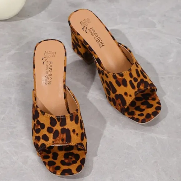Leopard Block Heel Suede Sandals