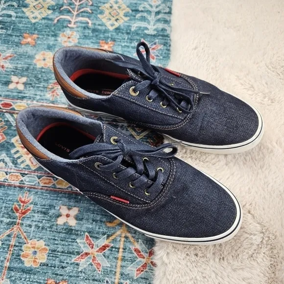 Levi’s Comfort Mens Blue Lace Up Skateboard Denim Canvas Shoes Size 9.5