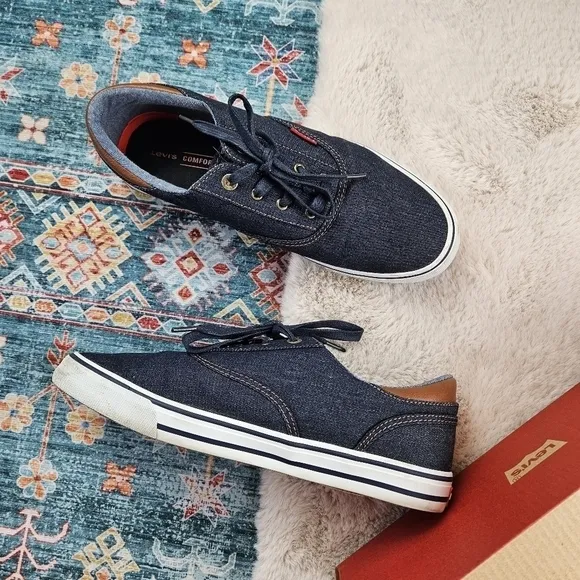 Levi’s Comfort Mens Blue Lace Up Skateboard Denim Canvas Shoes Size 9.5