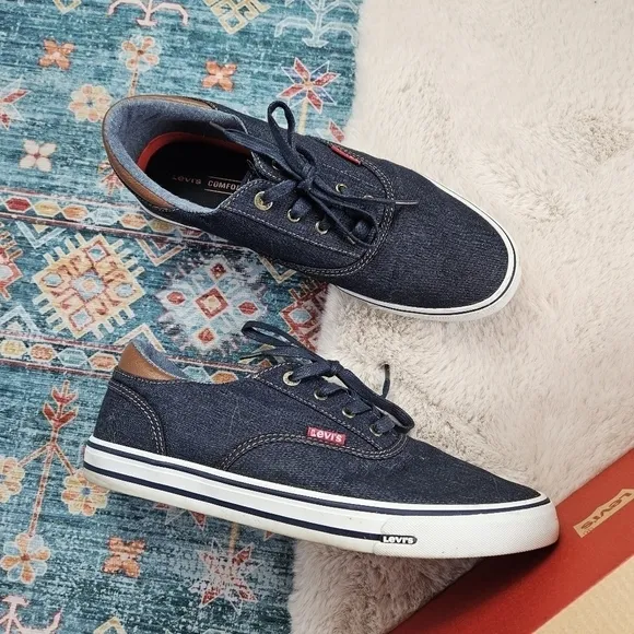 Levi’s Comfort Mens Blue Lace Up Skateboard Denim Canvas Shoes Size 9.5