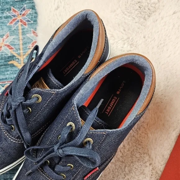 Levi’s Comfort Mens Blue Lace Up Skateboard Denim Canvas Shoes Size 9.5