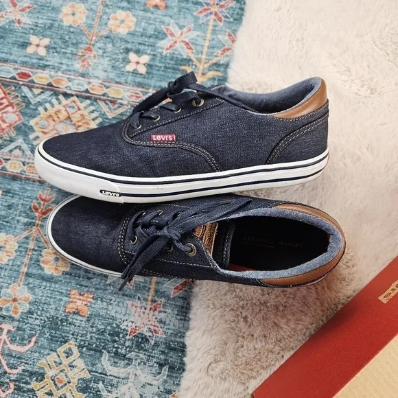 Levi’s Comfort Mens Blue Lace Up Skateboard Denim Canvas Shoes Size 9.5
