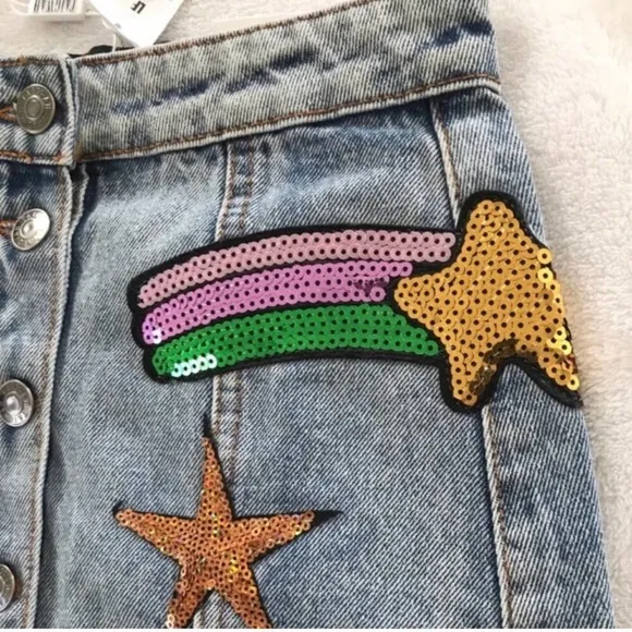 LF Rainbow Patch Denim Mini Skirt by Taigwah