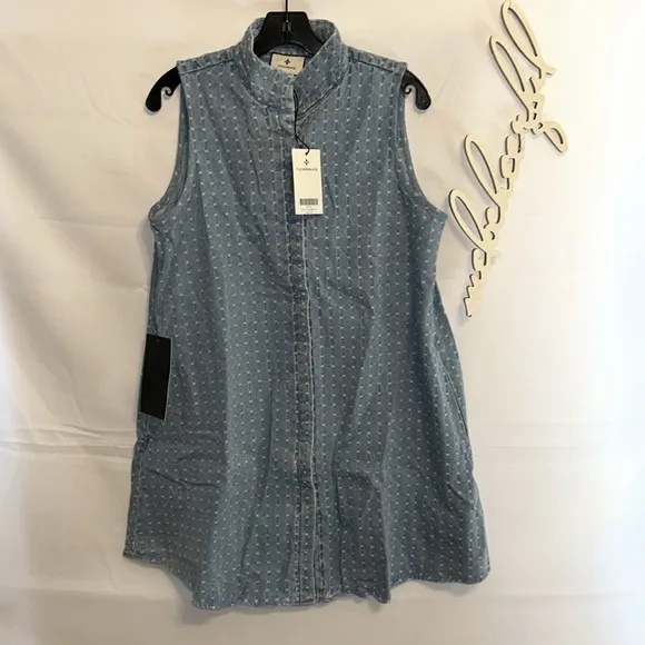 Light Wash Denim Dot Sleeveless Charlie Dress