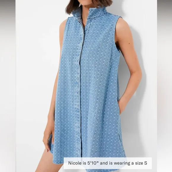 Light Wash Denim Dot Sleeveless Charlie Dress