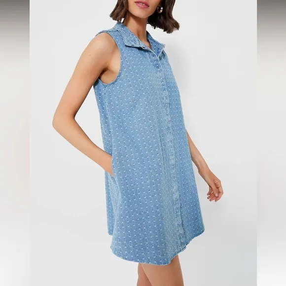 Light Wash Denim Dot Sleeveless Charlie Dress