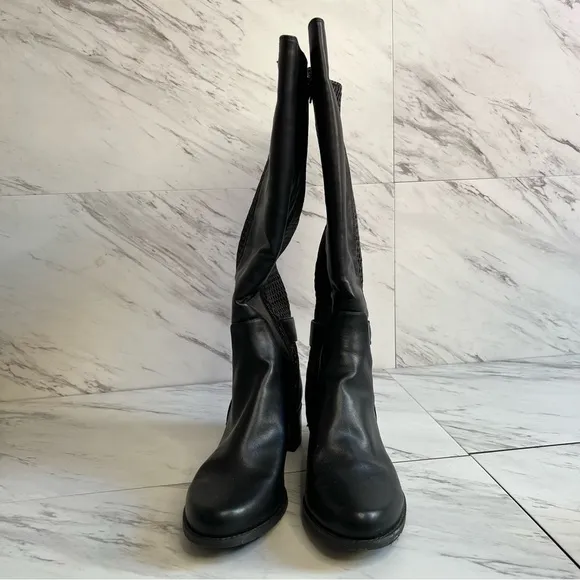 LIKE NEW Easy Spirit Nevalie Stretch Back Tall Black Leather Boots SZ 9.5W