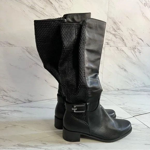 LIKE NEW Easy Spirit Nevalie Stretch Back Tall Black Leather Boots SZ 9.5W