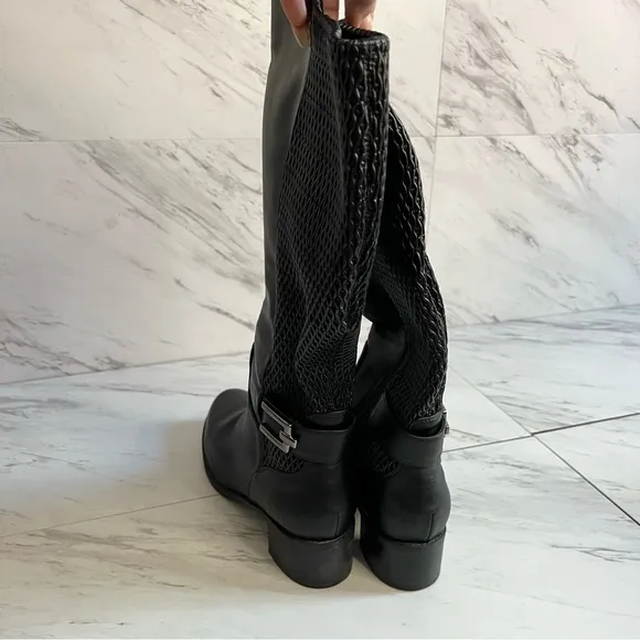LIKE NEW Easy Spirit Nevalie Stretch Back Tall Black Leather Boots SZ 9.5W