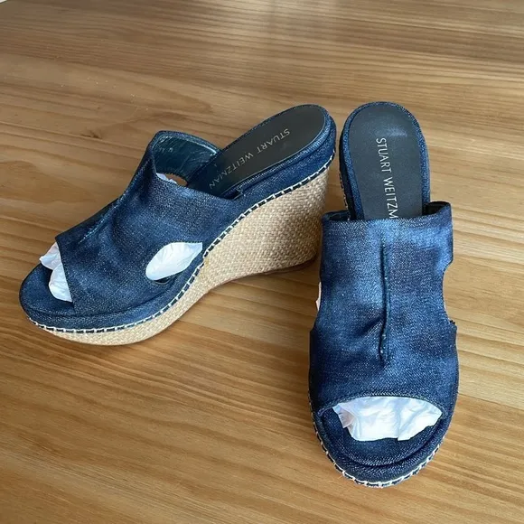 Like New! Stuart Weitzman Espadrille Denim Wedges