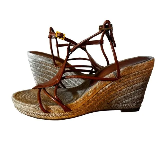 Like new! Tory Burch Diamond Patch Leather Espadrill Wedge in Aged Camel…