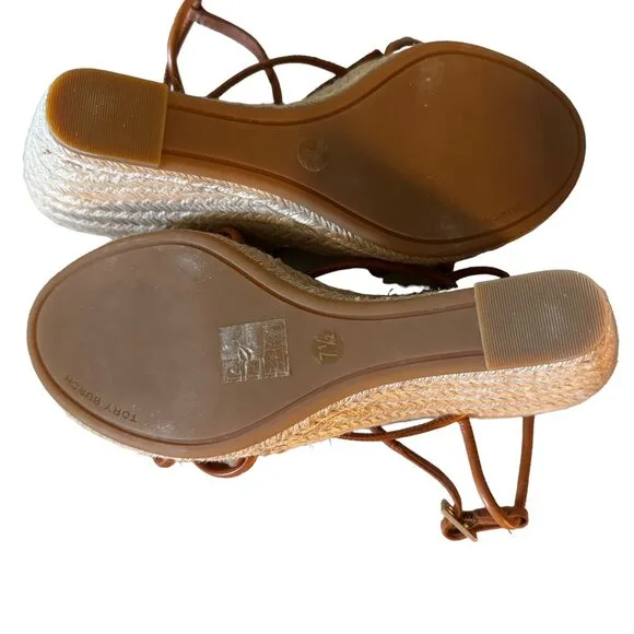 Like new! Tory Burch Diamond Patch Leather Espadrill Wedge in Aged Camel…