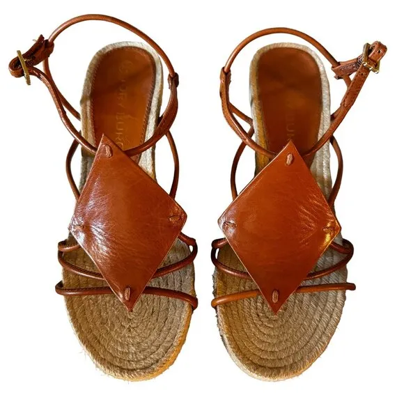 Like new! Tory Burch Diamond Patch Leather Espadrill Wedge in Aged Camel…