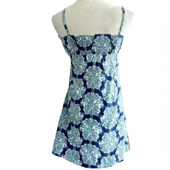 Lilly Pulitzer Adorable Rilee Bright Navy Hey Sailor Mermaid Lace Up Dress 2 EUC