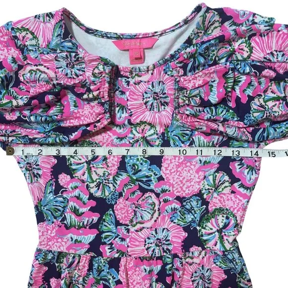 Lilly Pulitzer Dress XXS Pink Floral Long Sleeve A-Line Boho Party Beach Casual