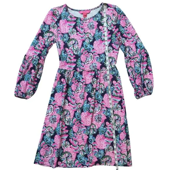 Lilly Pulitzer Dress XXS Pink Floral Long Sleeve A-Line Boho Party Beach Casual