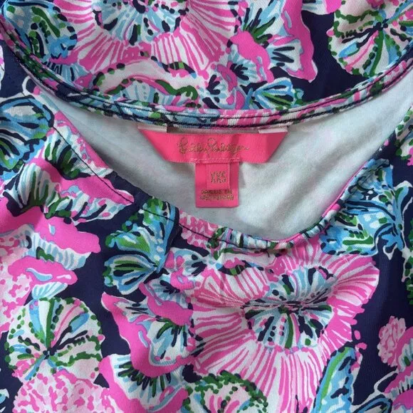 Lilly Pulitzer Dress XXS Pink Floral Long Sleeve A-Line Boho Party Beach Casual
