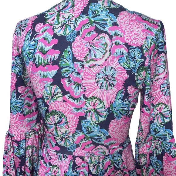 Lilly Pulitzer Dress XXS Pink Floral Long Sleeve A-Line Boho Party Beach Casual