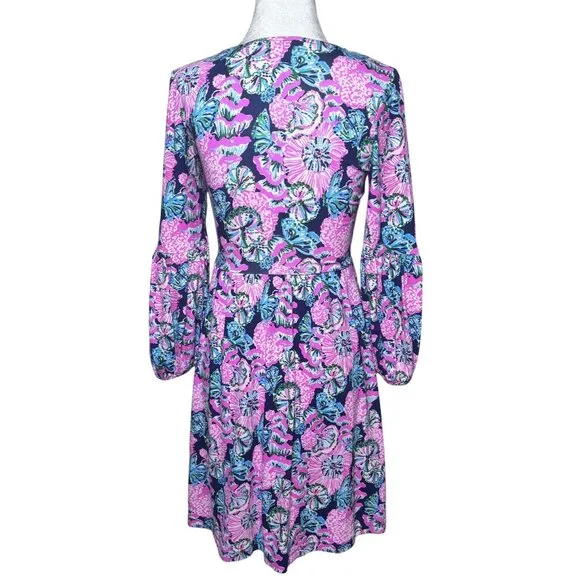 Lilly Pulitzer Dress XXS Pink Floral Long Sleeve A-Line Boho Party Beach Casual