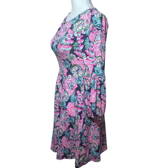 Lilly Pulitzer Dress XXS Pink Floral Long Sleeve A-Line Boho Party Beach Casual