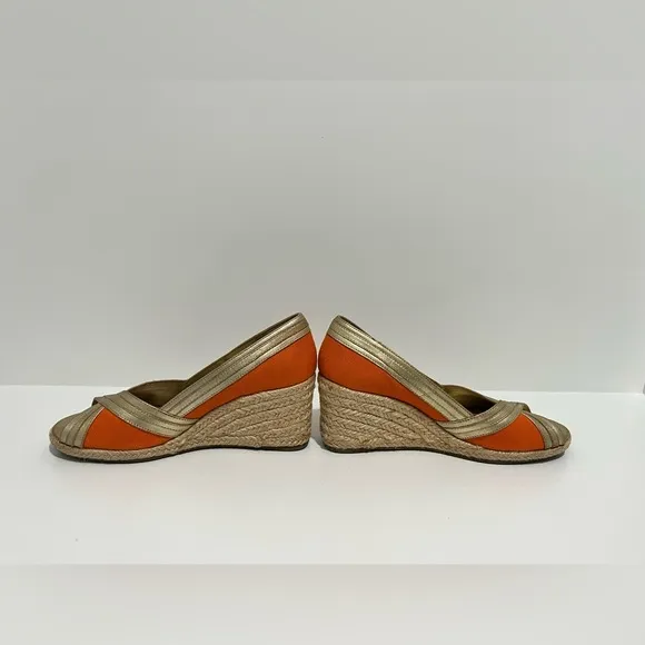 Lilly Pulitzer Lia canvas espadrille orange and gold Wedges