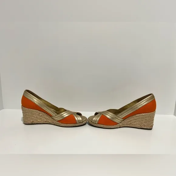 Lilly Pulitzer Lia canvas espadrille orange and gold Wedges