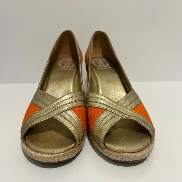 Lilly Pulitzer Lia canvas espadrille orange and gold Wedges
