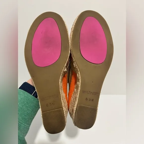 Lilly Pulitzer Lia canvas espadrille orange and gold Wedges