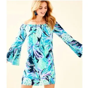 Lilly Pulitzer Nevie Off Shoulder Dress in Alotta Colada Pineapple Size XS