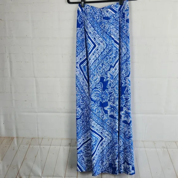 Lilly Pulitzer Nola A-Line Resortwear Maxi Skirt Blue Crush Open Water Print S