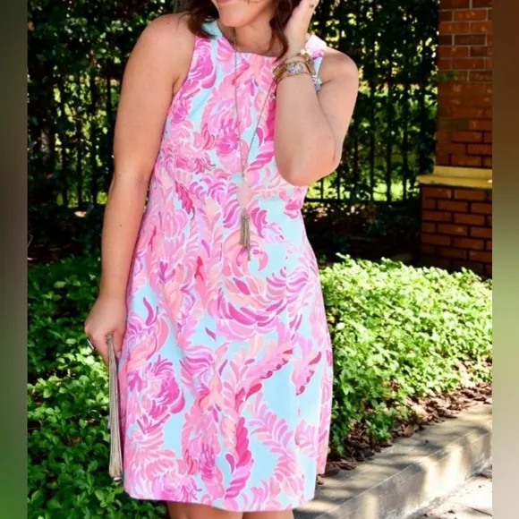 Lilly Pulitzer Poolside Blue Love Birds Cove Dress Fit And Flare XS EUC