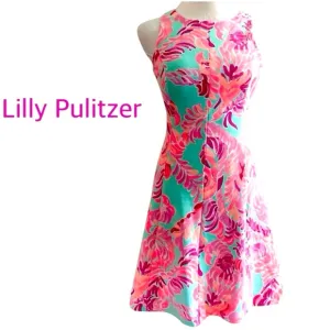 Lilly Pulitzer Poolside Blue Love Birds Cove Dress Fit And Flare XS EUC