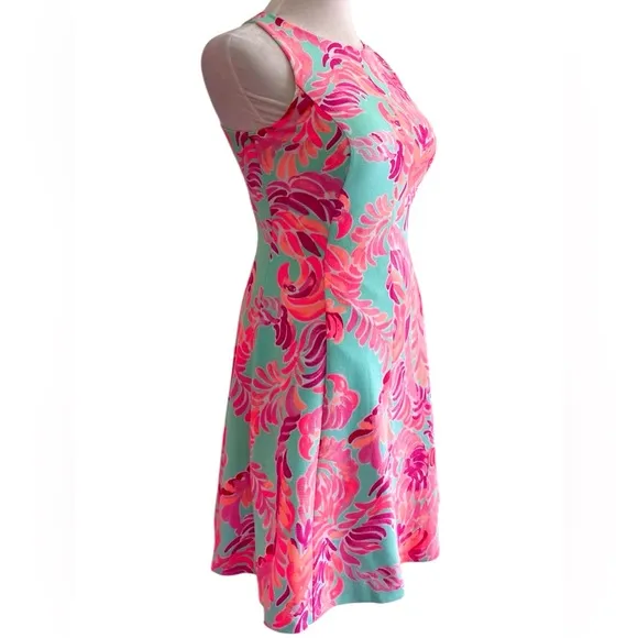 Lilly Pulitzer Poolside Blue Love Birds Cove Dress Fit And Flare XS EUC