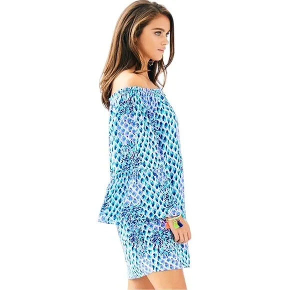 Lilly Pulitzer Resort White Toe In Pineapple Off The Shoulder Nevie Dress