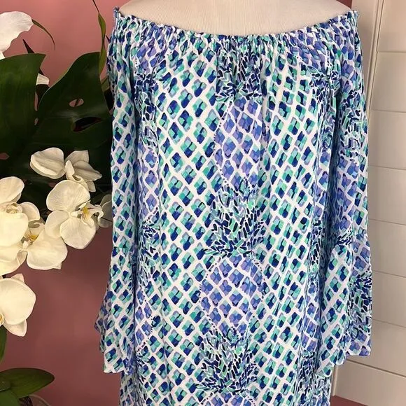 Lilly Pulitzer Resort White Toe In Pineapple Off The Shoulder Nevie Dress