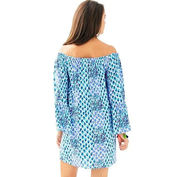 Lilly Pulitzer Resort White Toe In Pineapple Off The Shoulder Nevie Dress